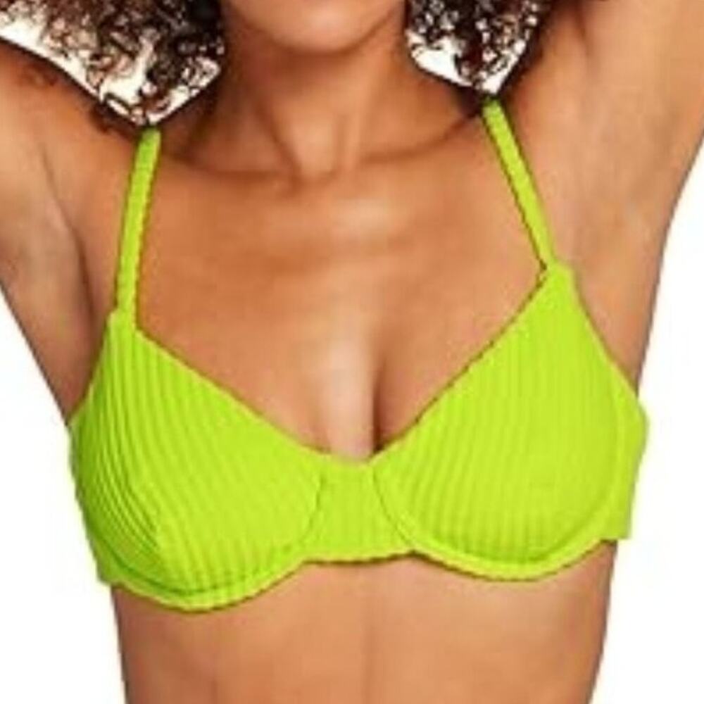 Andie Bermuda Bikini Top Medium Neon Lemon Ribbed Underwire NWT